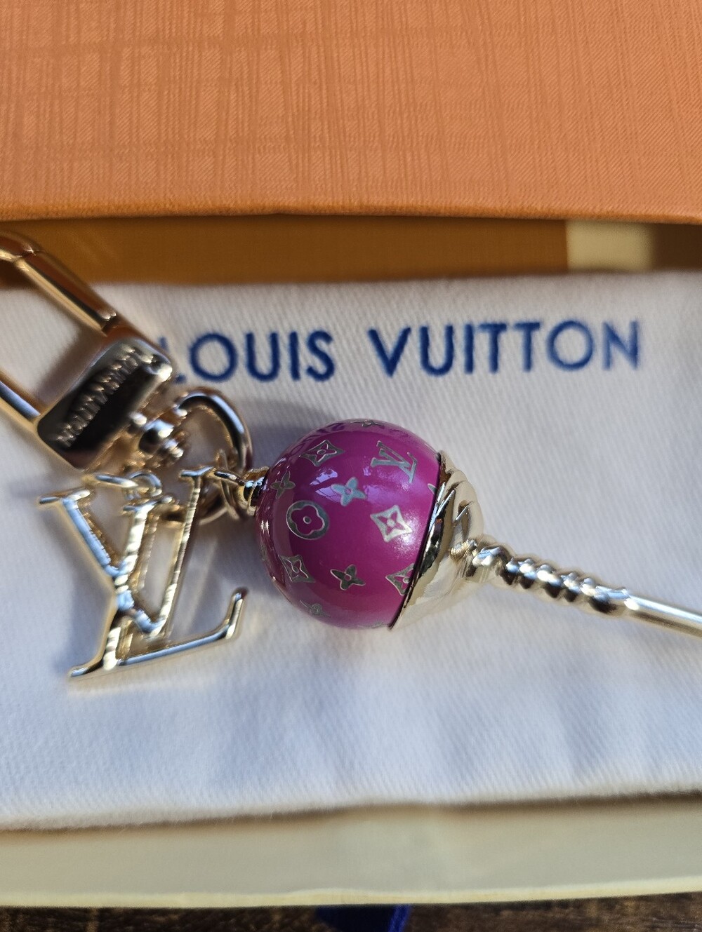 Fashion Pink Monogram Key & Bag Charm with Gold Hardware - Picture 3 of 3